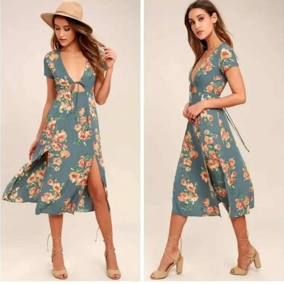 Lulus Dresses & Skirts - Lulus Floral Teal Midi Dress Summer Edit Sz XS